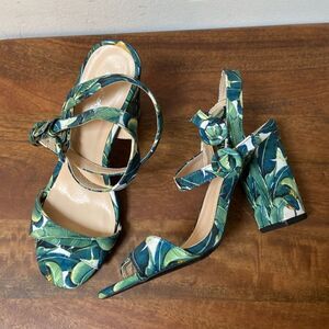 Qupid Green and Blue Heels with Wrap around Ankle Design